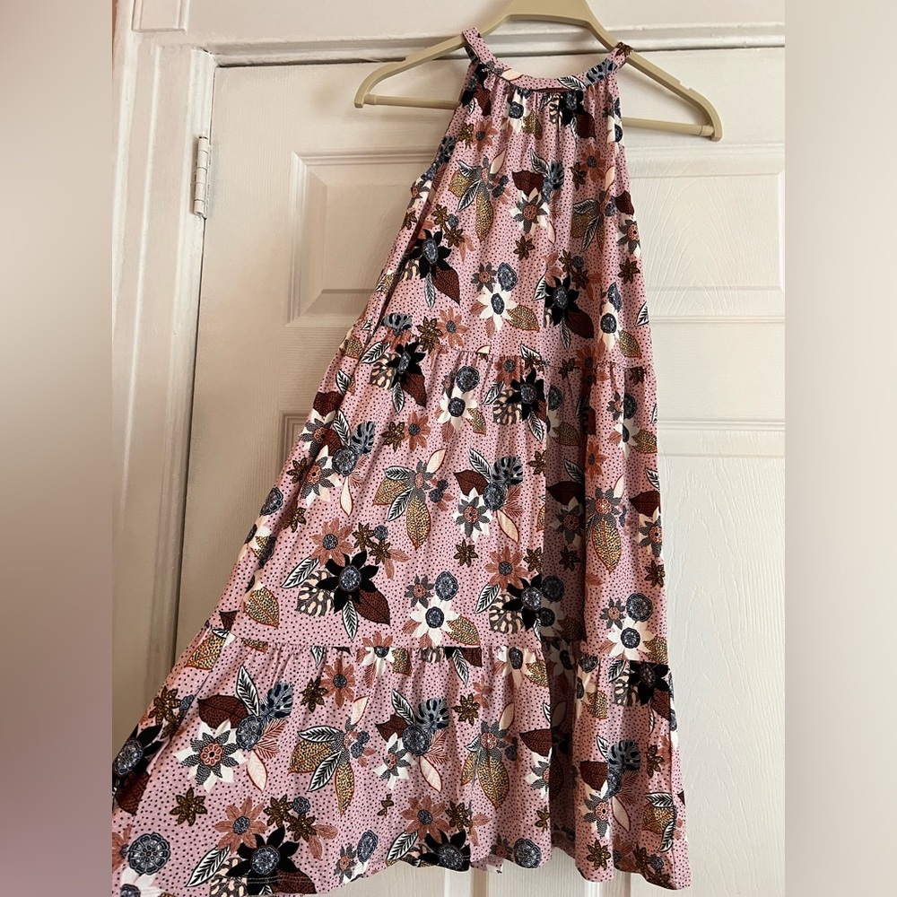 LOFT Pink Floral Halter Midi Dress